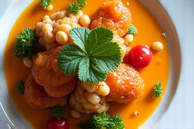 Gambar makanan gourmet yang dihias dengan cantik